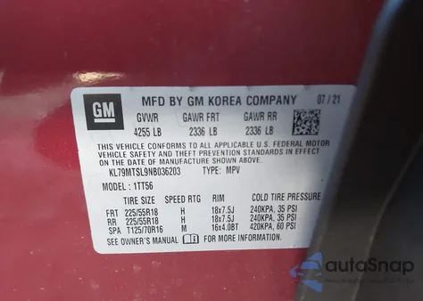 2022 Chevrolet Trailblazer Fwd Rs from USA, damaged, VIN KL79MTSL9NB036203